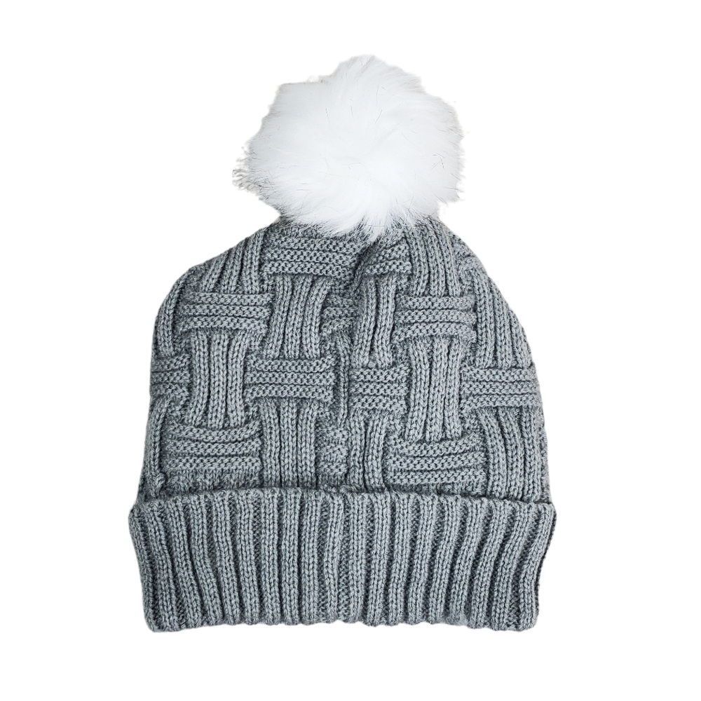 Britt's Knits Grey Plush Lined Pom Pom Knit Beanie Size OS - Picture 2 of 5